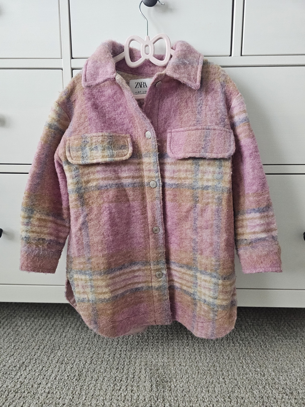 ZARA Pink Plaid Wool-Blend Shacket